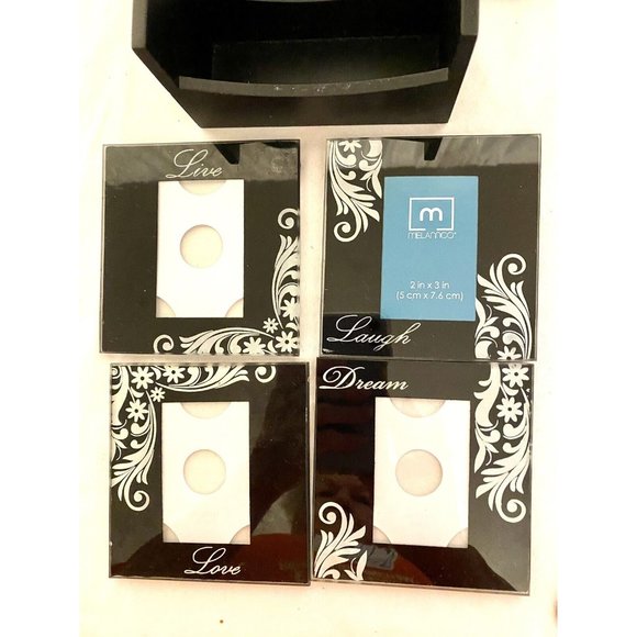 Vintage 9”x4” Wooden Candlestick Pair and Four Photo Glass Coasters in Holder - Picture 2 of 6